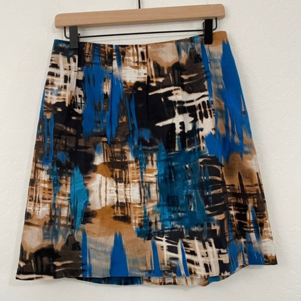 The Limited Abstract Blue and Tan Midi Skirt
